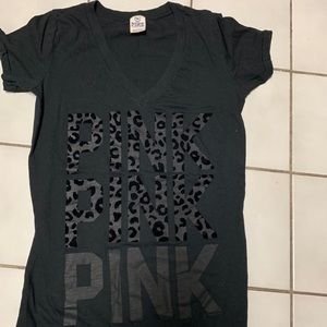 PINK Black print on black tee